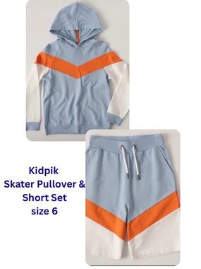 ( SET) Kidpik Skater Kid Pullover Sweatshirt & Shorts Set Blue Orange & White